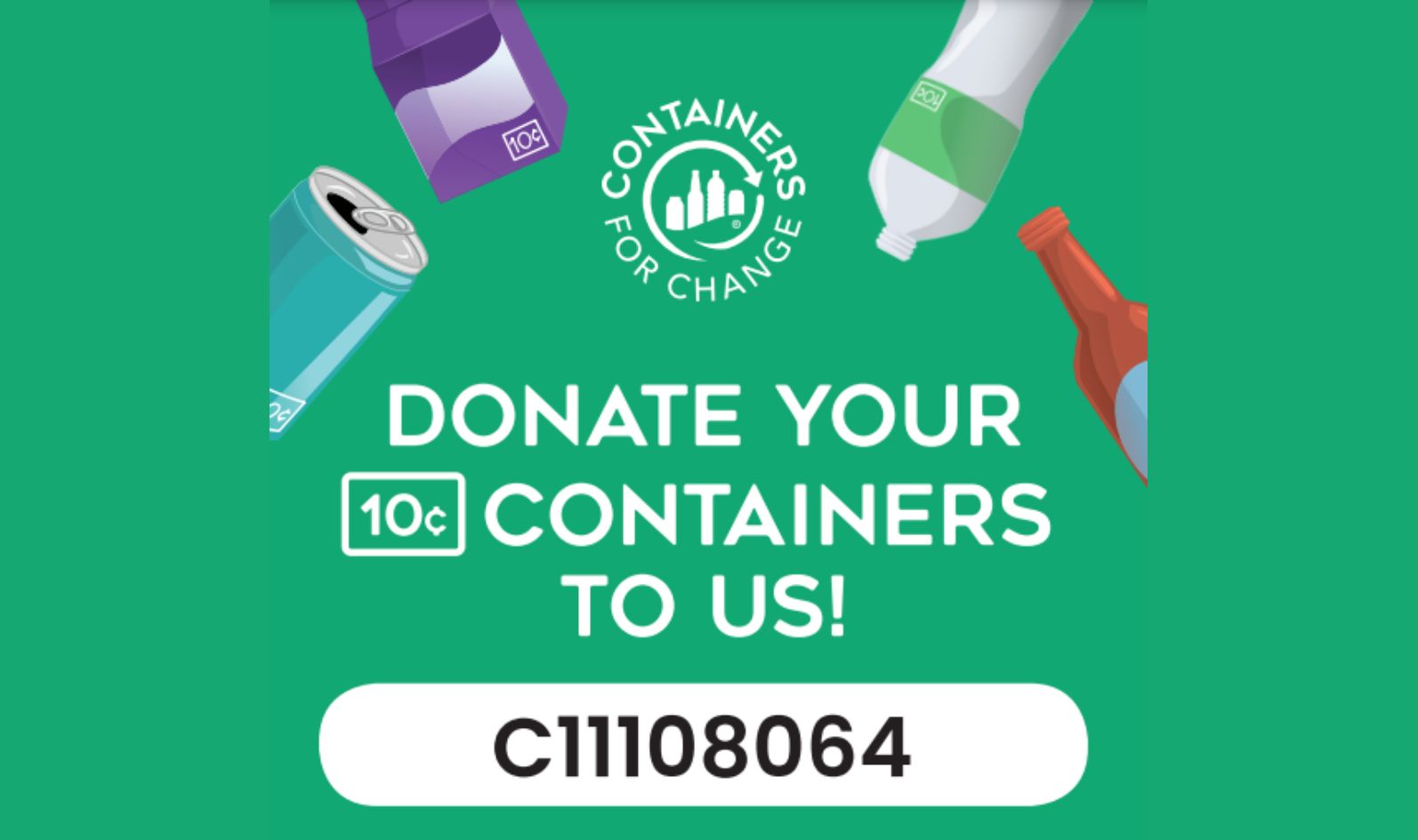 Continue to donate to our building fund by recycling with Containers For Change. Use our code C111108064.